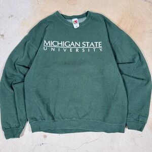 vintage 90's heavyweight Michigan State University Crewneck Sweatshirt Green XL